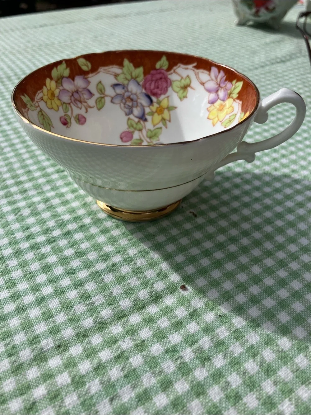 Stanley bone china tea cup made in England gold trim floral
